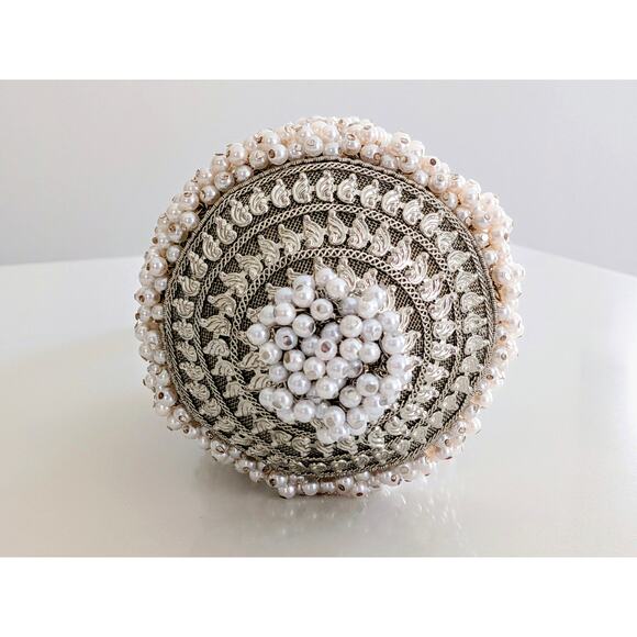 Ramla Cocktail Pearl Handmade Beaded Bag Silver Evening Clutch Purse Handbag - Picture 5 of 7